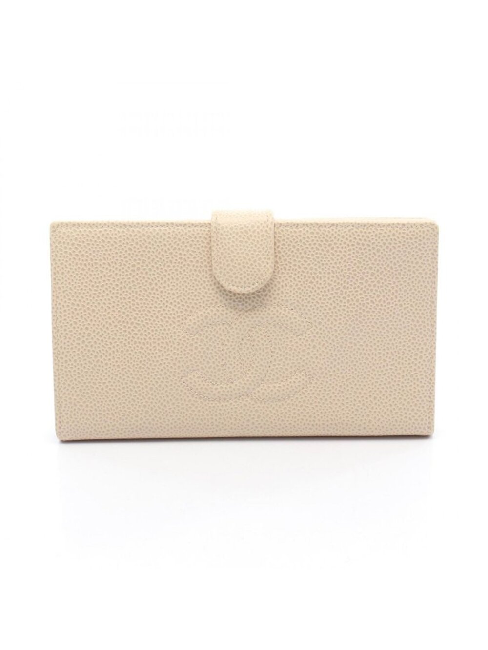 Chanel Bifold Wallet CC Logo Ivory Caviar Leather Clasp